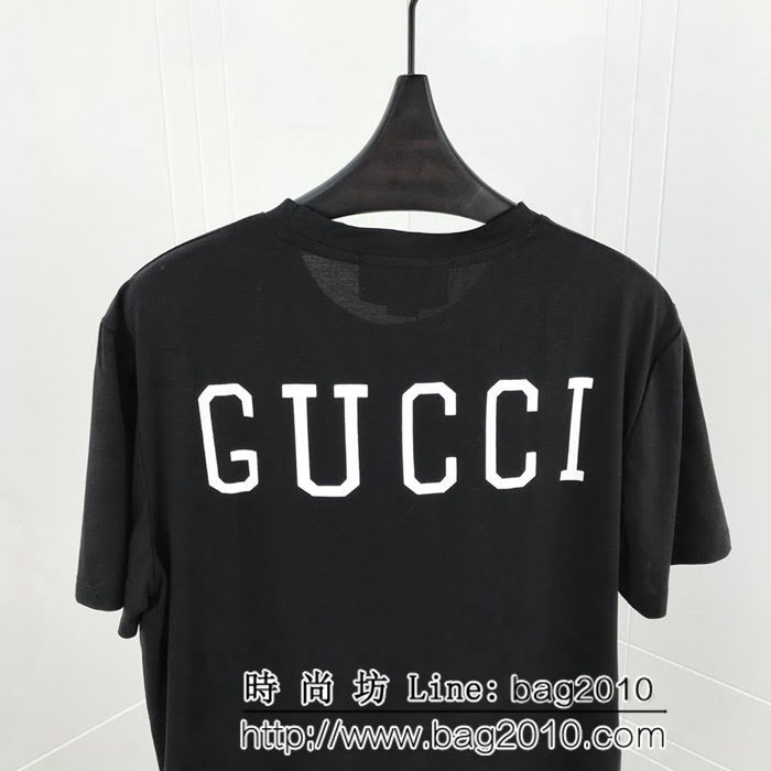 GUCCI古馳 19ss早春新款 男款黑色短袖 NY主題系列 數碼直噴印花 雙股絲光面料 ydi2529